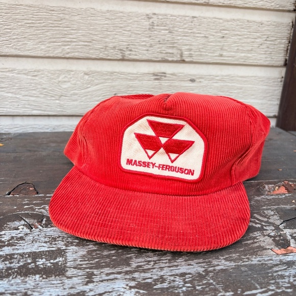 Vintage MASSEY FERGUSSON trucker hat corduroy red PATCH snapback - Picture 1 of 5